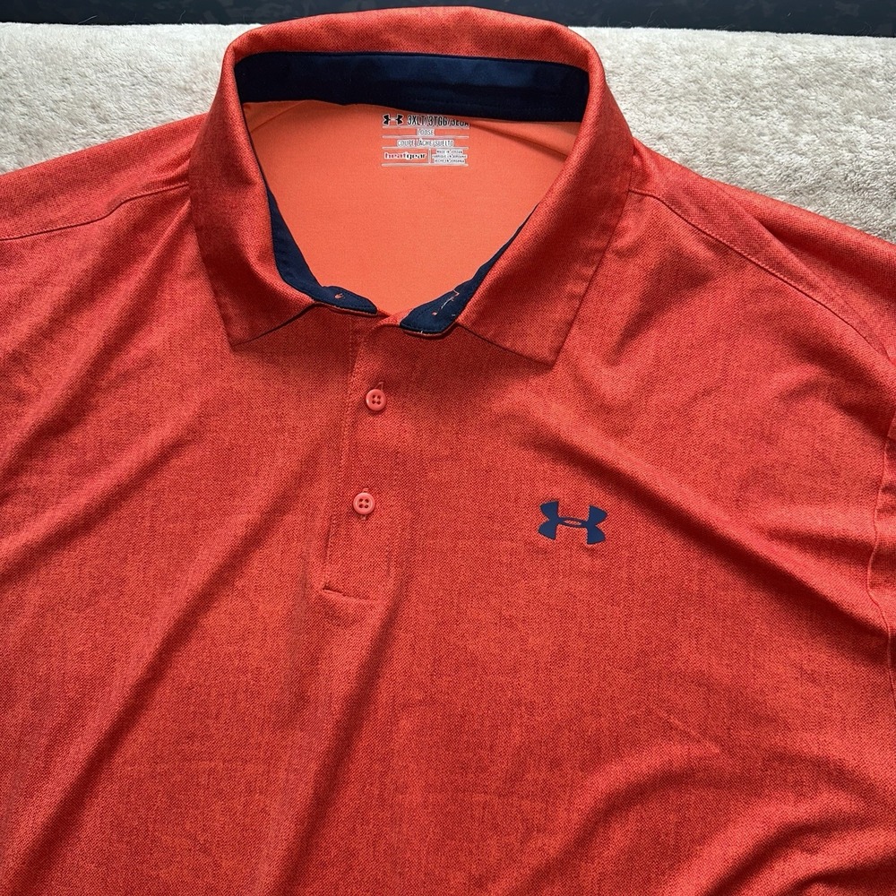 Under Armour Mens 3XLT Polo Shirt Loose Fit HeatGear Orange Space Dye Golf